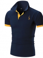 Embroidered casual Polo shirt Navy blue 