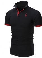 Embroidered casual Polo shirt Black 