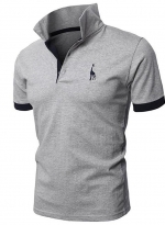 Embroidered casual Polo shirt Gray 