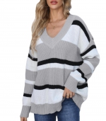 Patchwork loose sweater    Grey 