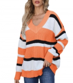 Patchwork loose sweater    Orange 