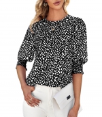 Round neck chiffon shirt    Black 