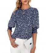 Round neck chiffon shirt    Navy blue 