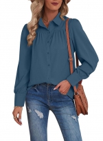 V neck casual button up top    Dark blue 