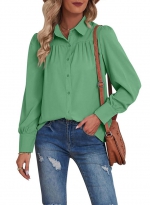 V neck casual button up top    Green 