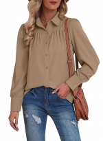 V neck casual button up top    Khaki 