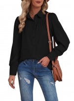 V neck casual button up top    Black 
