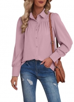 V neck casual button up top    Pink 