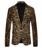 Commuter fashion suit jacket Yellow leopard print 