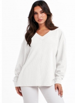 V-neck knit split sweater White 