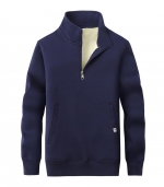 Zip collar pullover hoodie    Dark blue 