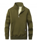 Zip collar pullover hoodie    Army green 