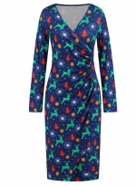 Christmas slim-fit dress Blue deer 