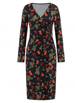 Christmas slim-fit dress Green flower 