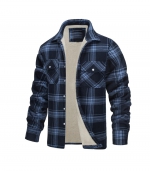 Single breasted loose jacket Blue and gray grid 