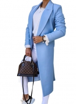 Woolen coat split buttons    Light blue 