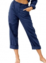 High waisted straight pants    Navy blue 