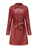 Slim-fit leather jacket Wine red 