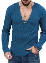 Solid color slim-fit sweater Denim blue 