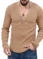 Solid color slim-fit sweater khaki 