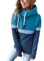Casual color matching hoodie Navy blue 