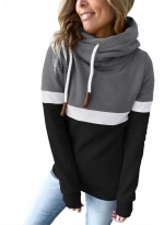 Casual color matching hoodie Dark gray 