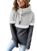 Casual color matching hoodie Light gray 