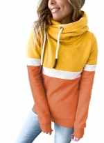Casual color matching hoodie Yellow 