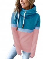Casual color matching hoodie Blue pink 