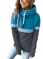 Casual color matching hoodie Light blue 