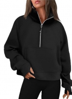 Half zip cropped hoodie Black 