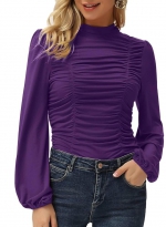 Lantern sleeve pleated top Purple 