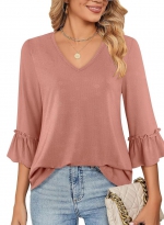 Solid color flared sleeve top Pink 