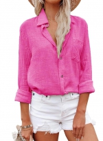 V-neck button-up shirt Pink 