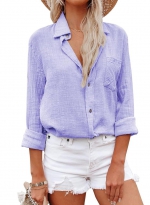 V-neck button-up shirt Purple 