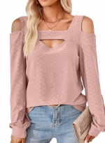 Off-the-shoulder casual top Leather pink 