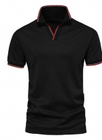 Solid color V-neck POLO shirt Black 